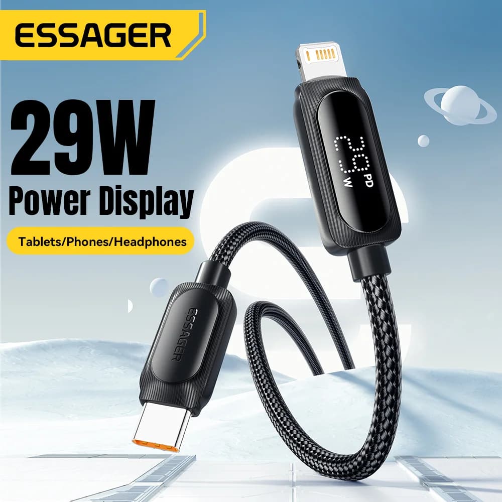 29W USB-C - Lightning -kaapeli digitaalisella näytöllä