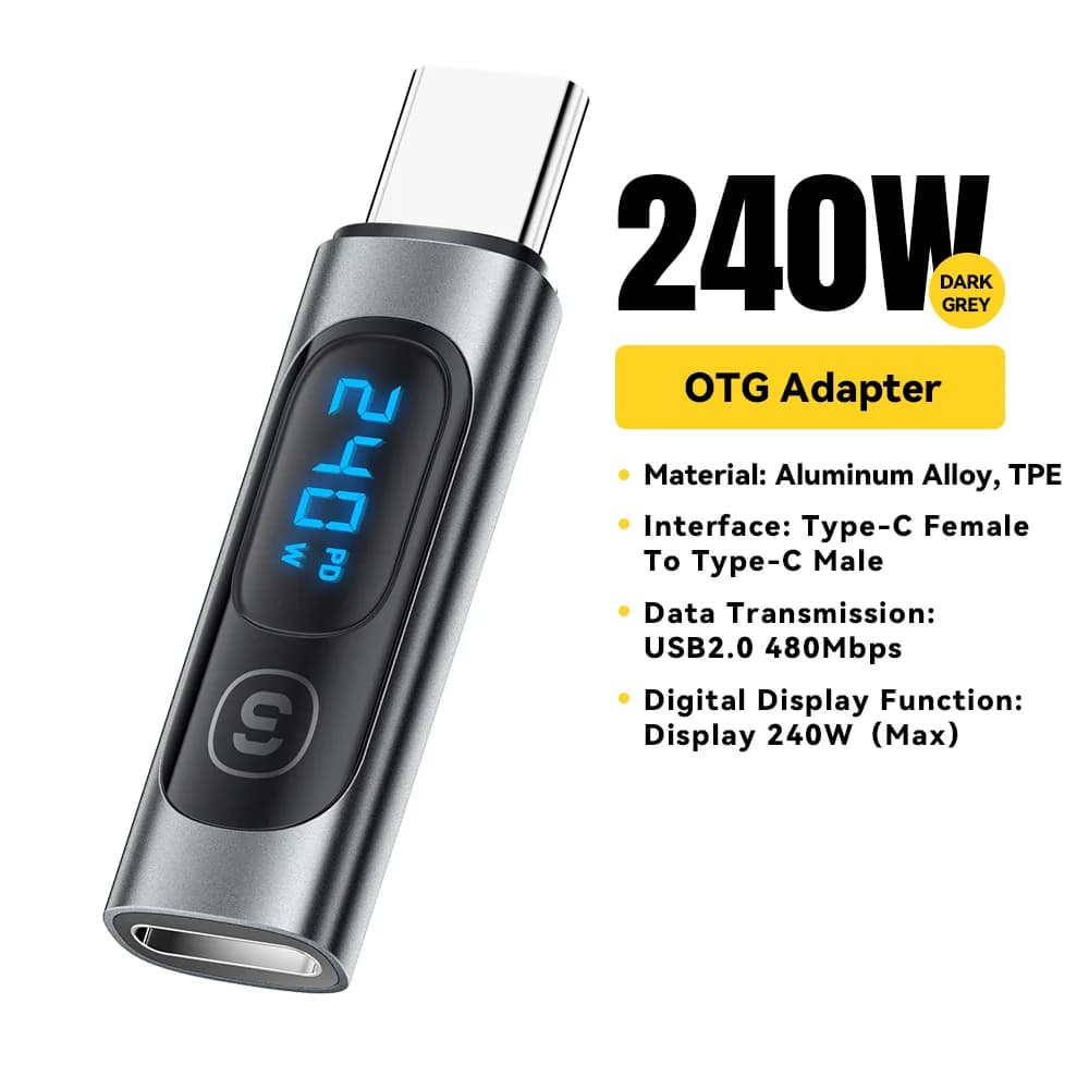 USB-C-USB-C OTG -sovitin digitaalisella näytöllä