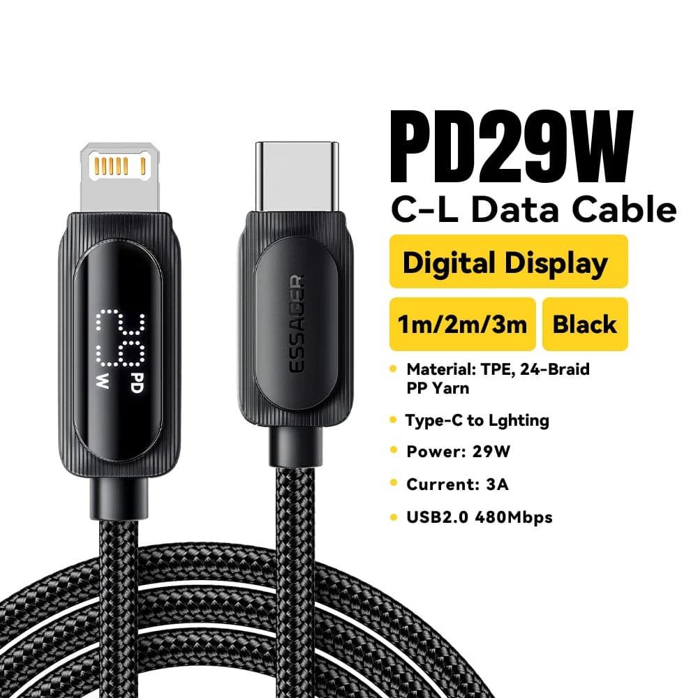 29W USB-C - Lightning -kaapeli digitaalisella näytöllä