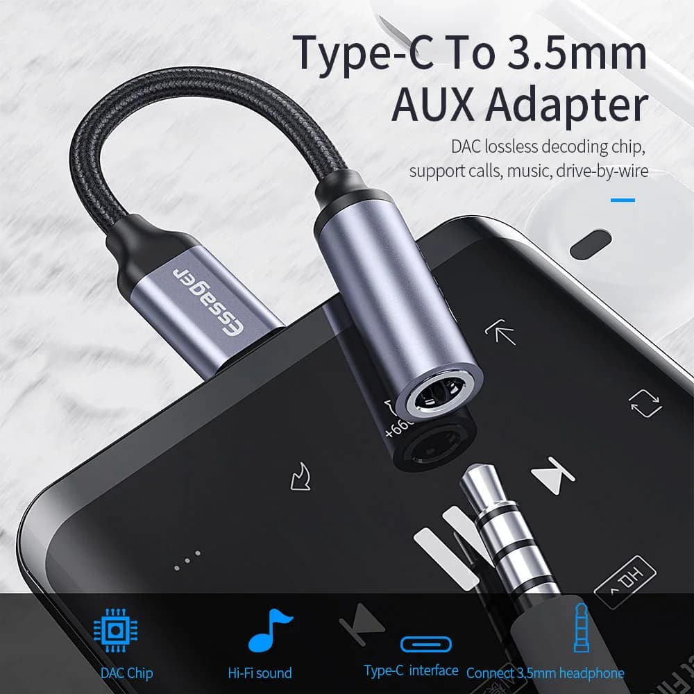 USB-C-muuntaja 3,5 mm kuulokeporttiin