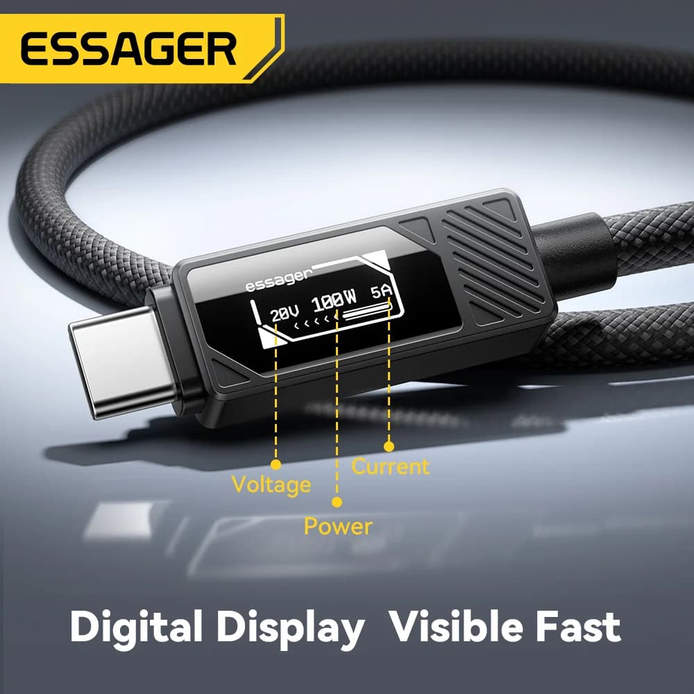 100W USB-C kaapeli digitaalisella näytöllä PD-lataukselle