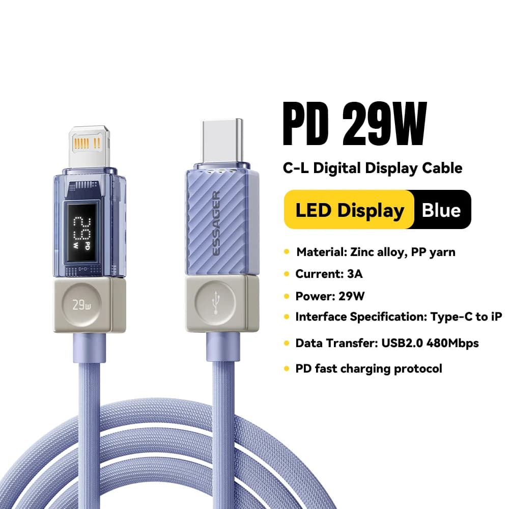 USB-C - Lightning -kaapeli digitaalisella näytöllä
