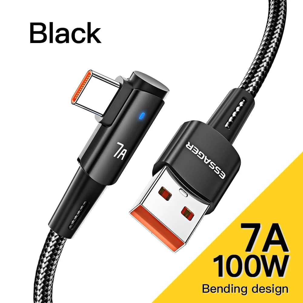 7A USB Type-C -kaapeli, 90° kulma, 100W lataus