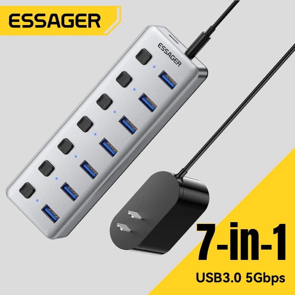 7-porttinen USB 3.0 -hubi 24 W virtalähteellä