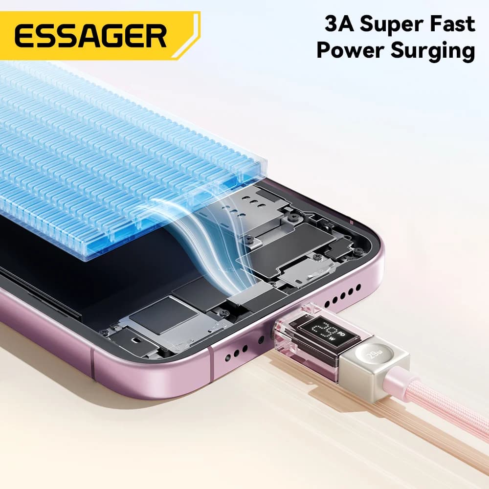 USB-C - Lightning -kaapeli digitaalisella näytöllä