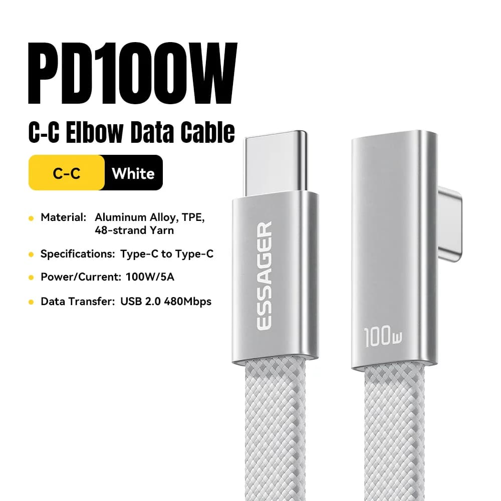 100W Kulmattu USB-C Pikalatauskaapeli