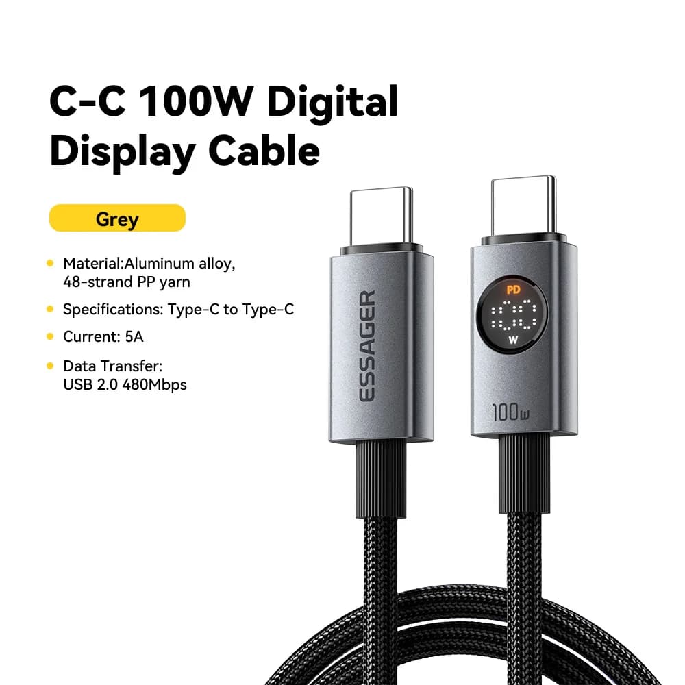100W USB-C - USB-C -kaapeli digitaalisella näytöllä