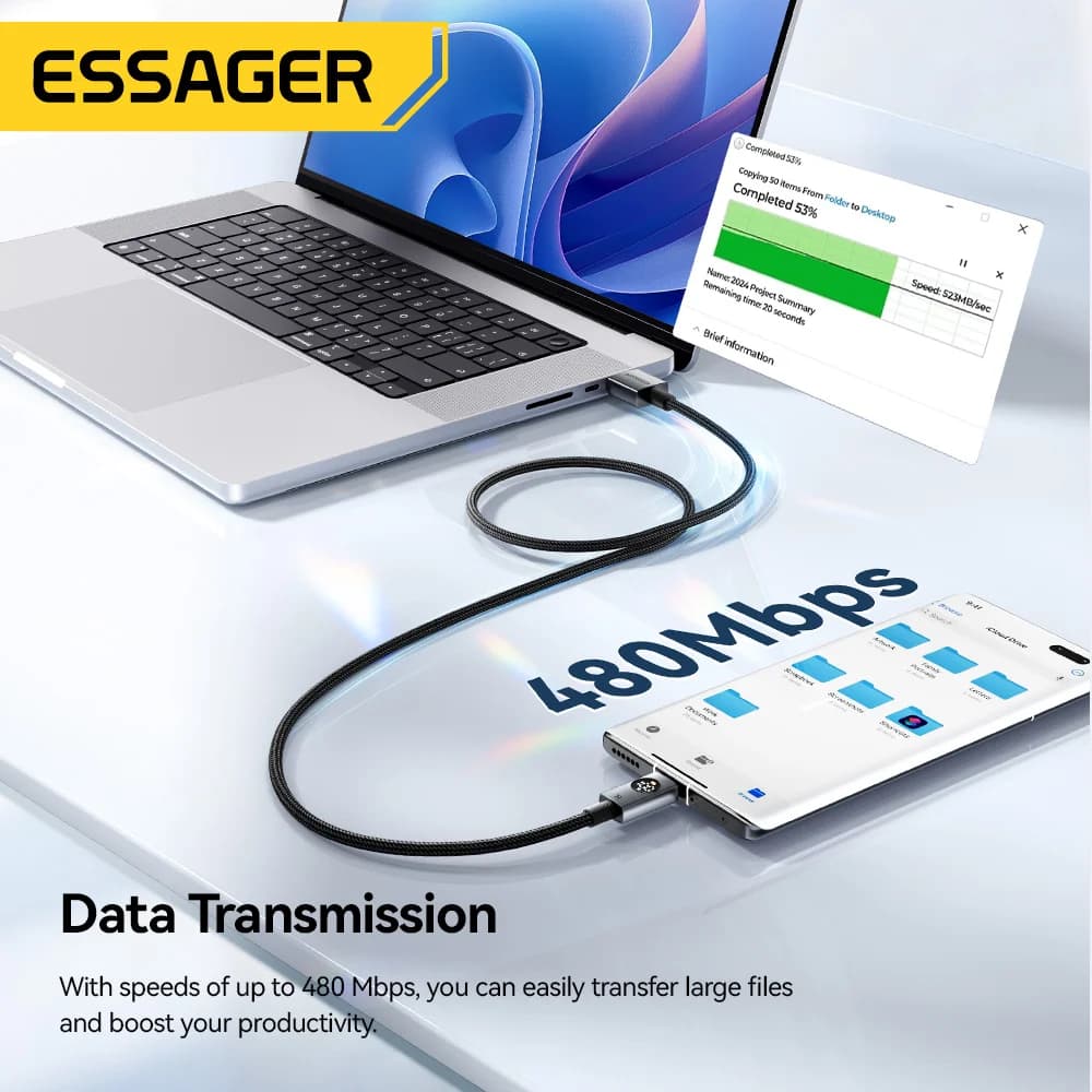 7A 100W USB-C-kaapeli digitaalisella näytöllä