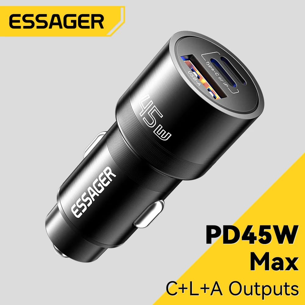 45 W USB-C-autolaturi, jossa PD ja QC 3.0