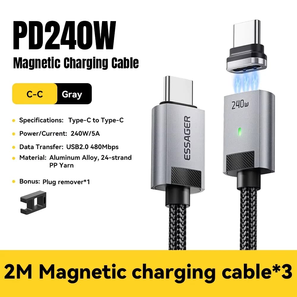 240W Magneettinen USB-C - USB-C -latauskaapeli