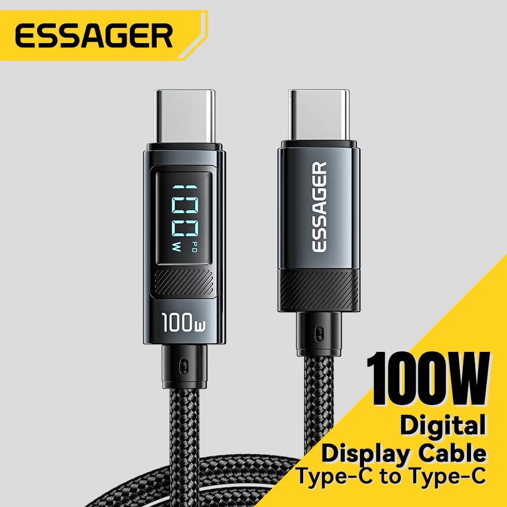 100W USB Type-C -kaapeli 90° kulmalla ja LED-näytöllä