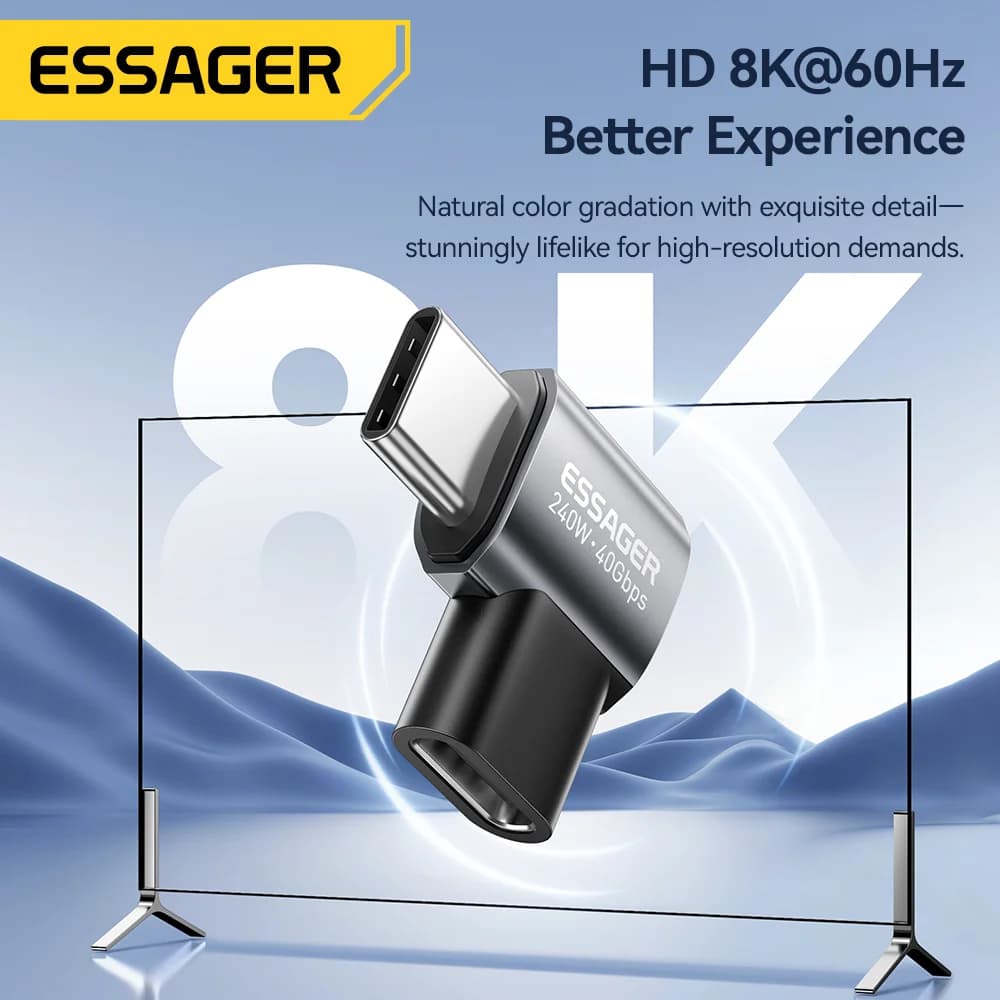 USB4.0 240W 90-asteen OTG-tietoliitinadapteri 8K