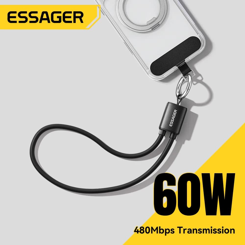 60W lyhyt USB-C - USB-C kaulanauhakaapeli
