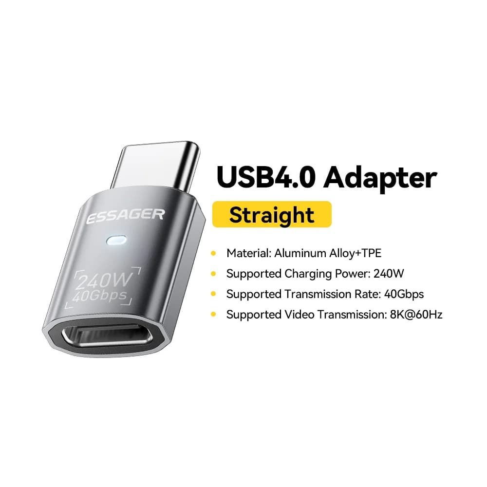 USB4.0 240W 90-asteen OTG-tietoliitinadapteri 8K