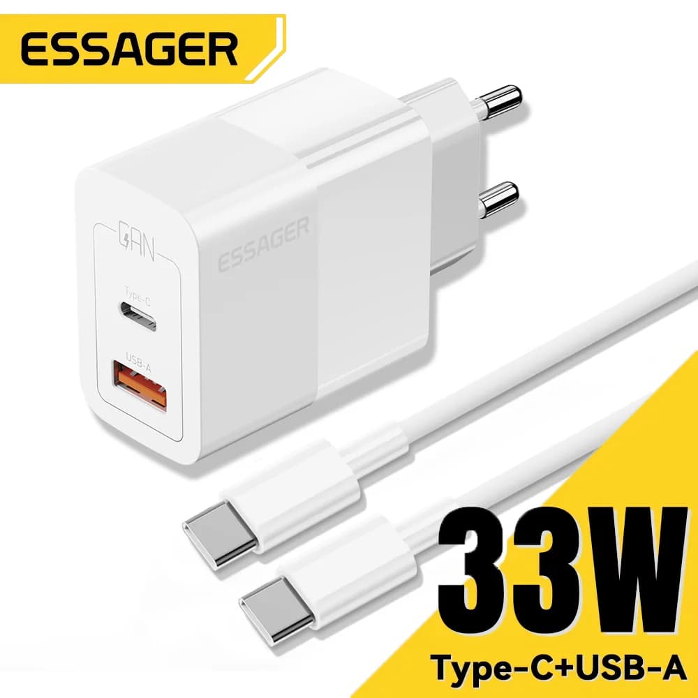 33W Kaksikanavainen minikoko USB-C-seinälaturi