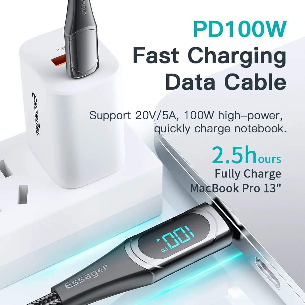 100W USB-C - USB-C -kaapeli, 2 m