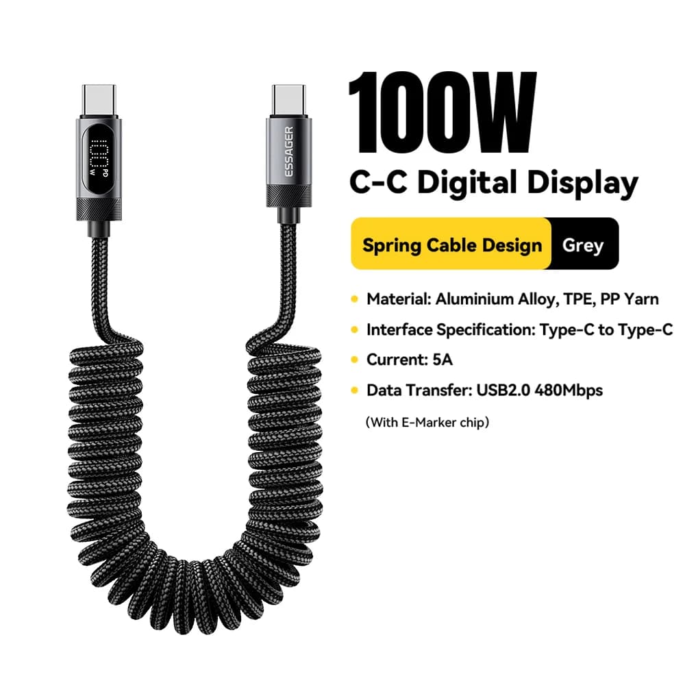 100W Jousi USB-C USB-C auto-kaapeli