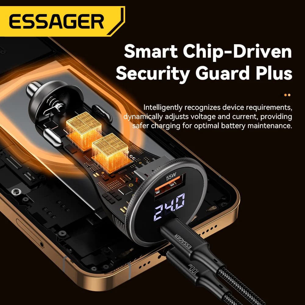 100W USB-C-autolaturi digitaalisella näytöllä