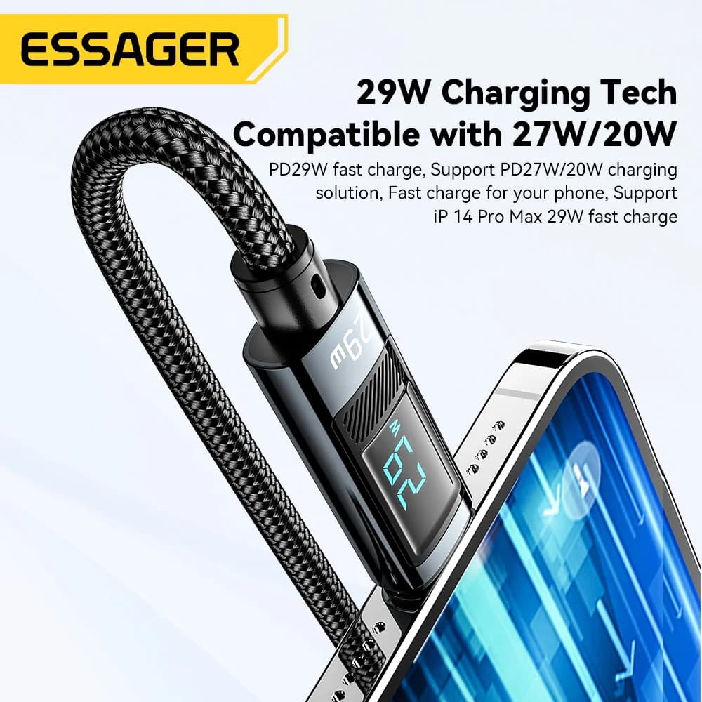 USB-C - Lightning PD-pikakytkökaapeli näytöllä