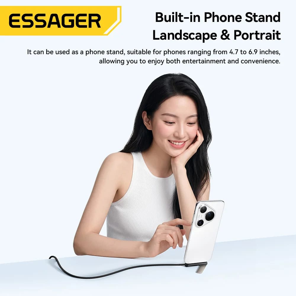 2-in-1 kulma USB-C -kaapeli 7A ja puhelinjalustalla