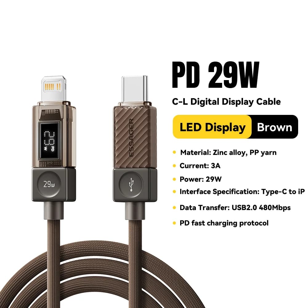 USB-C - Lightning -kaapeli digitaalisella näytöllä